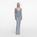 Blue Rhinestone Mesh Maxi Dress