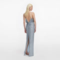 Blue Rhinestone Mesh Maxi Dress