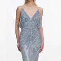 Blue Rhinestone Mesh Maxi Dress