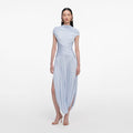 Blue Jersey Gathered Midi Dress