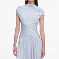 Blue Jersey Gathered Midi Dress