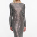 Grey Rhinestone Long Sleeve Maxi Dress