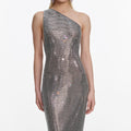 Grey Rhinestone One Shoulder Maxi Dress