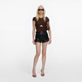 Brown Metallic Knit Wrap Top