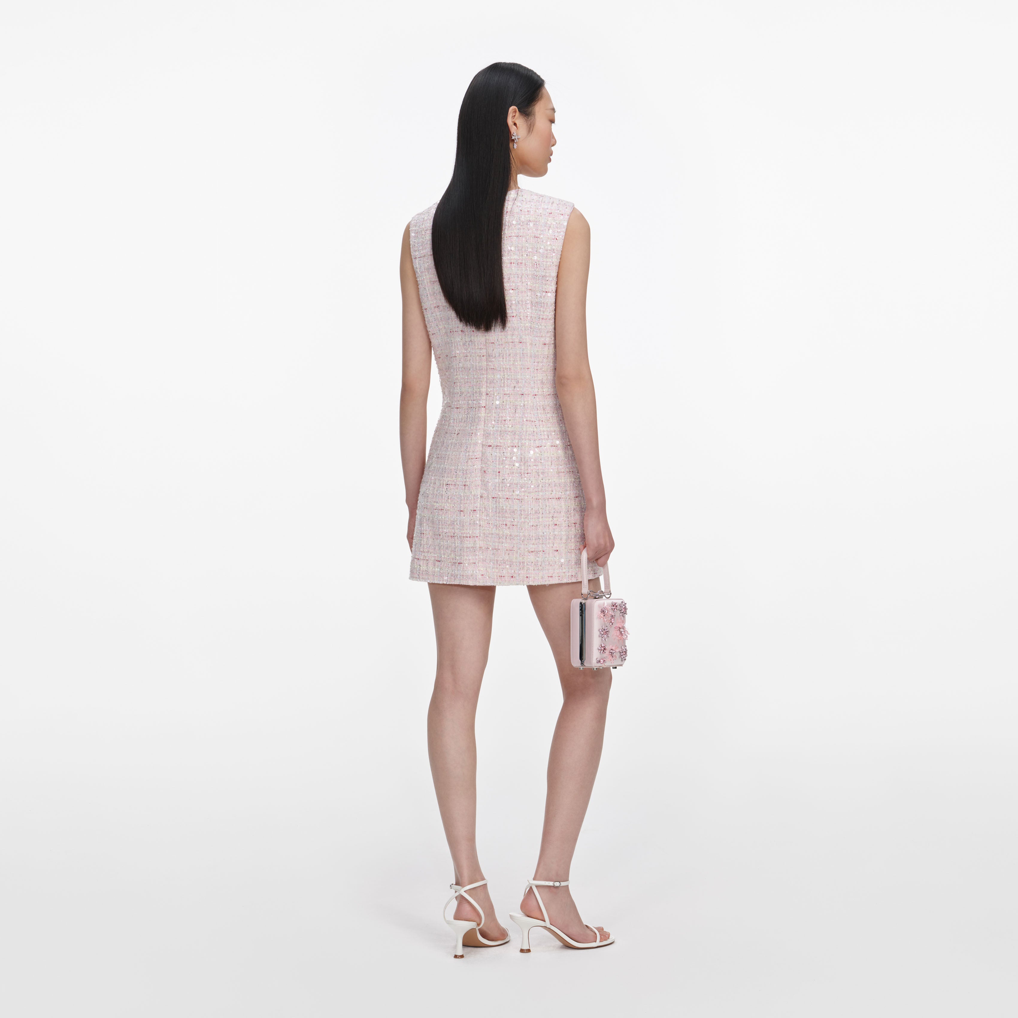 Pink Sequin Boucle Bow Mini Dress