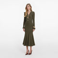 Khaki Pointelle Knit Midi Dress