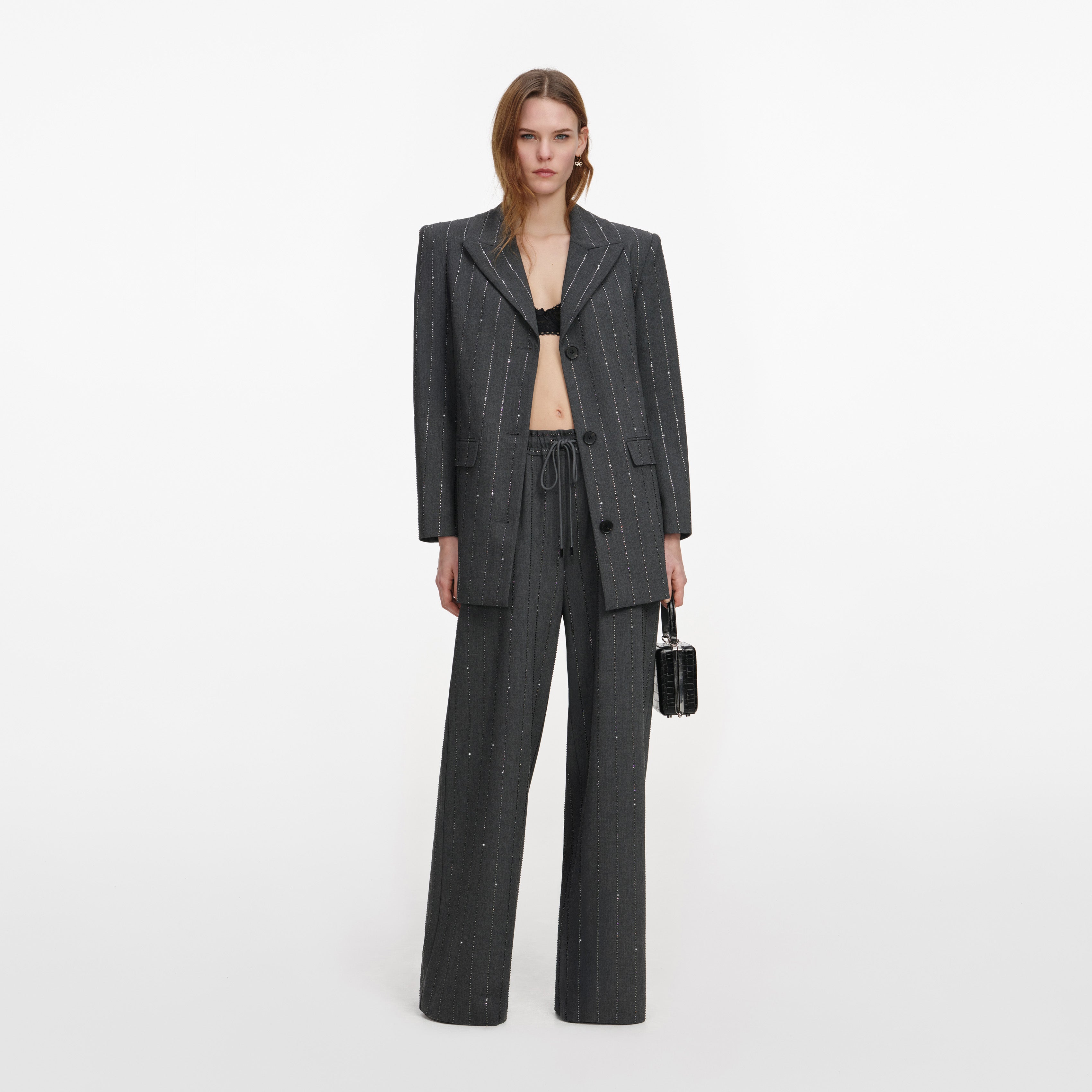 Grey Rhinestone Pinstripe Trousers