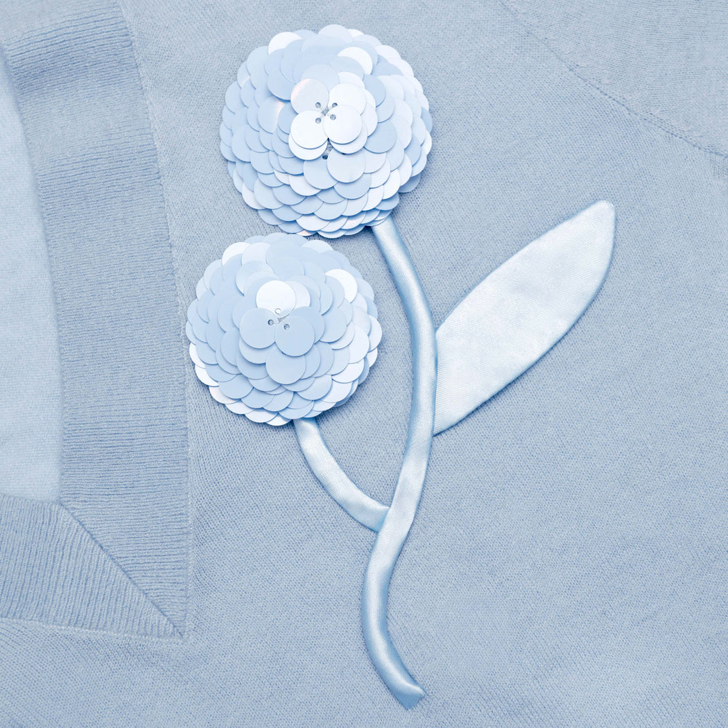 A close up of the fabric for the Blue Rose Wool Jumper