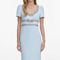 Blue Crepe Embellished Bow Maxi Dress