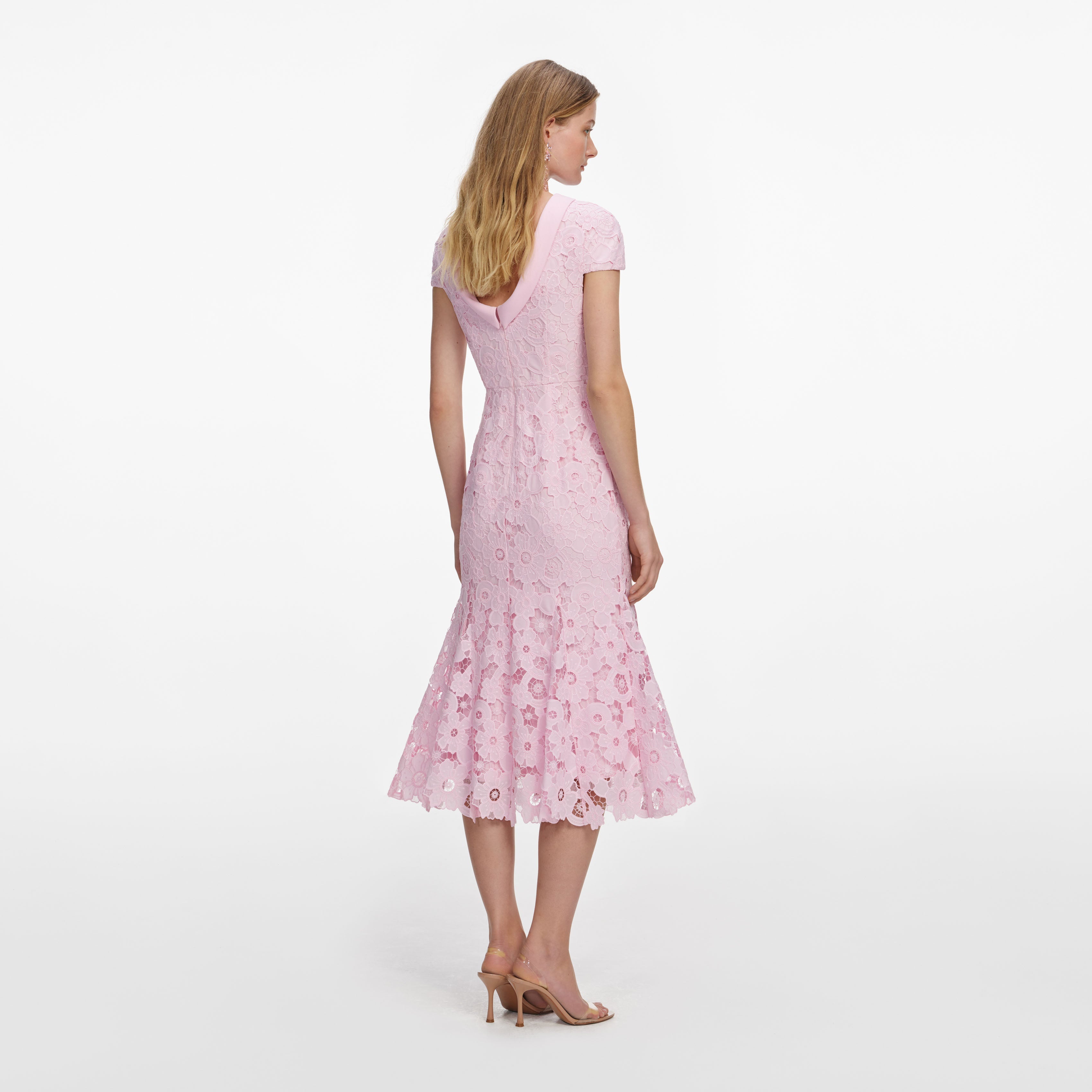 Pink Lace Scoop Back Midi Dress