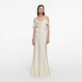 Yellow Satin Striped Maxi Dress