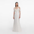 Cream Satin Striped Maxi Dress