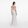 Cream Satin Striped Maxi Dress