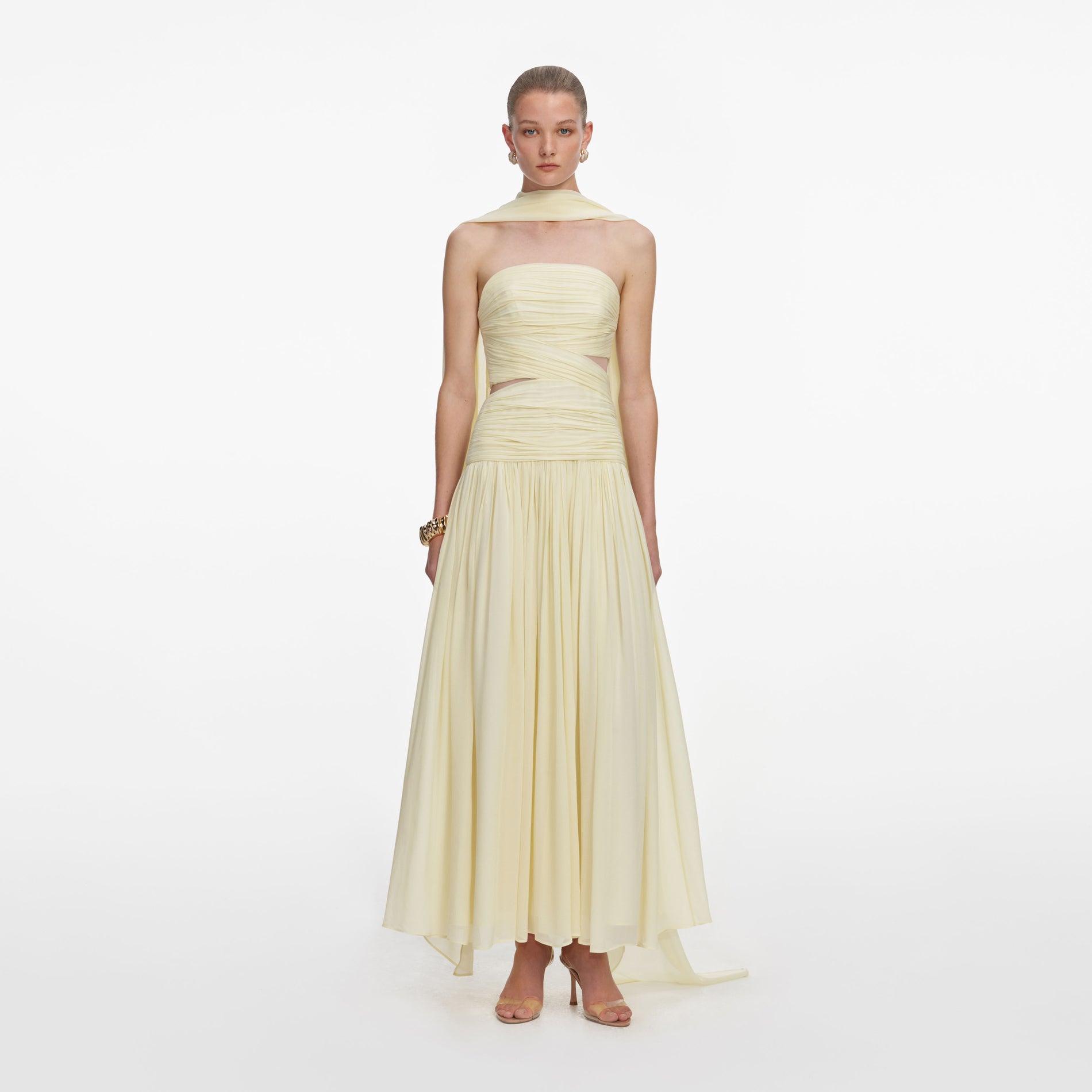 Yellow Georgette Scarf Midi Dress