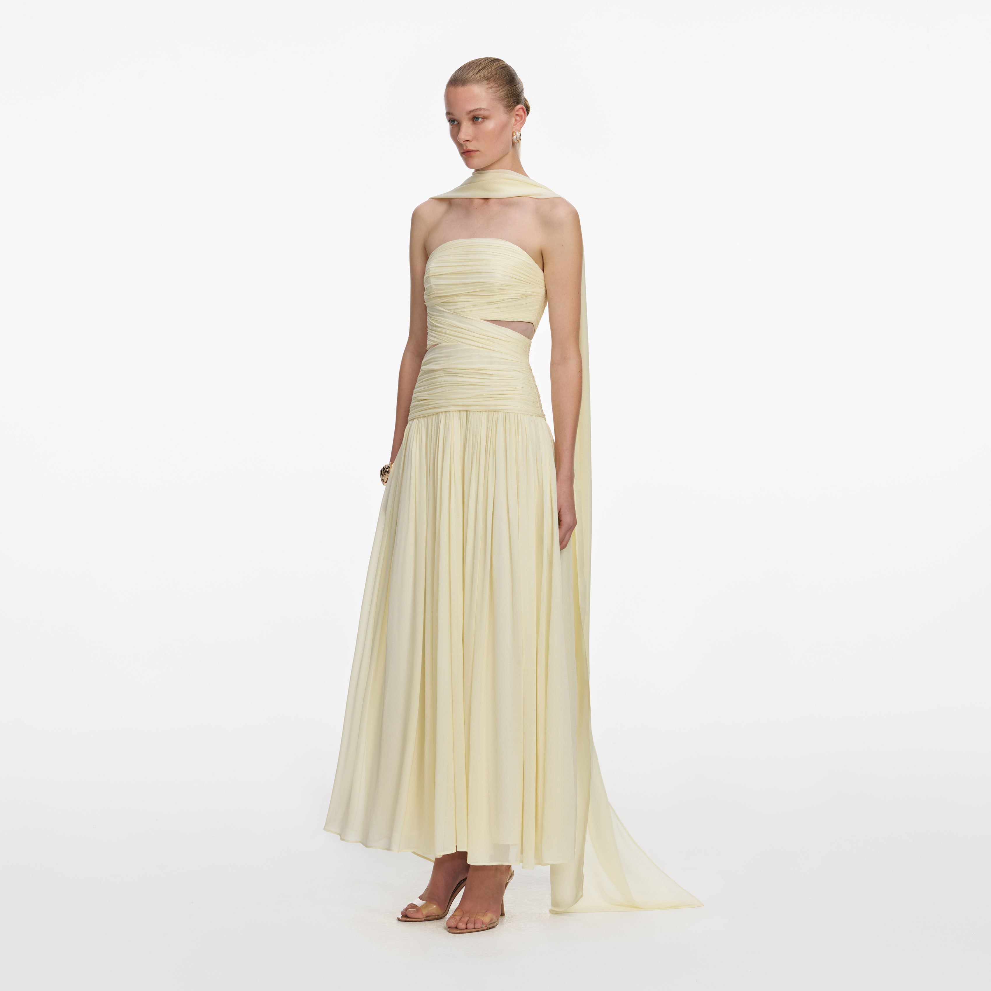 Yellow Georgette Scarf Midi Dress