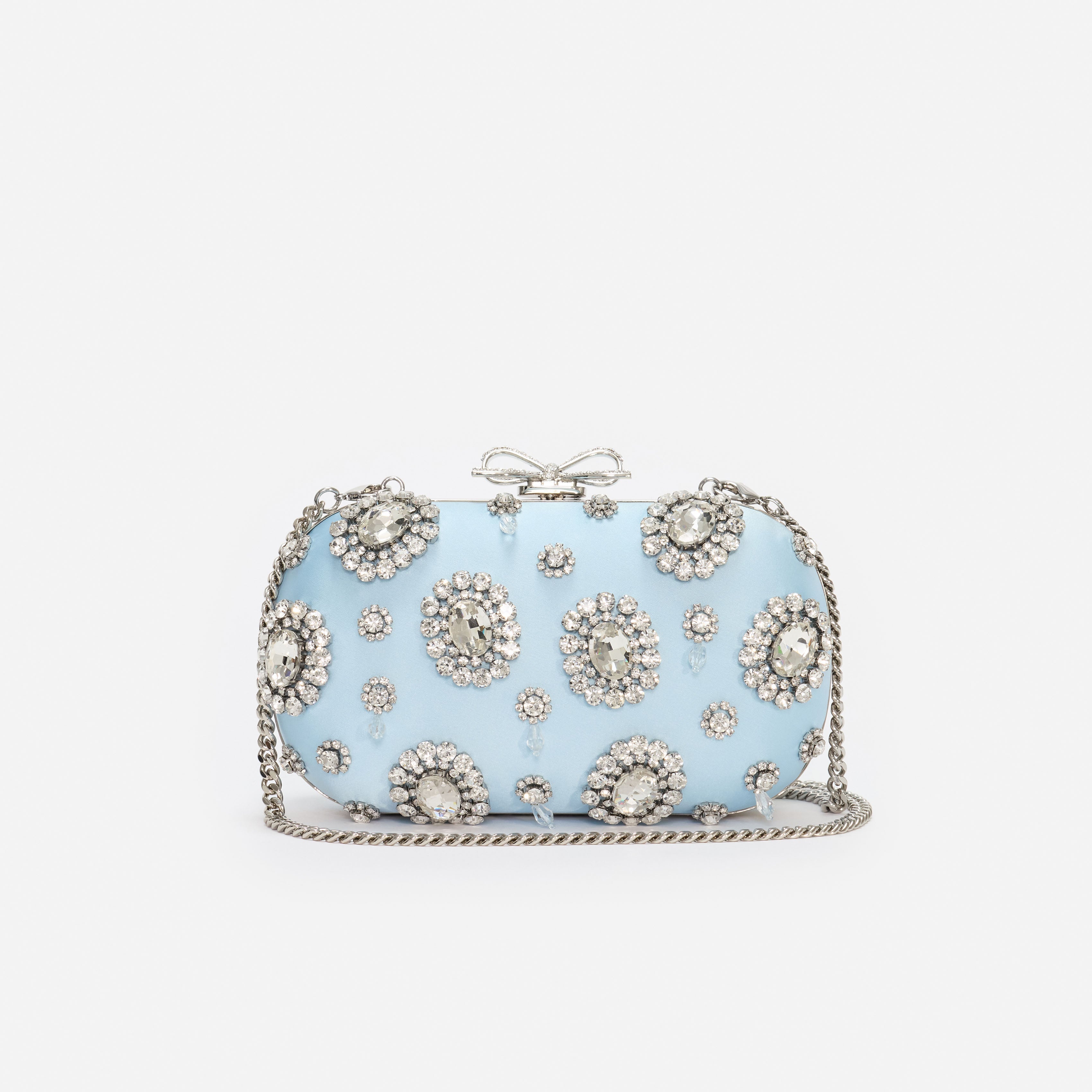 Blue Satin Multi Crystal Clutch Bag
