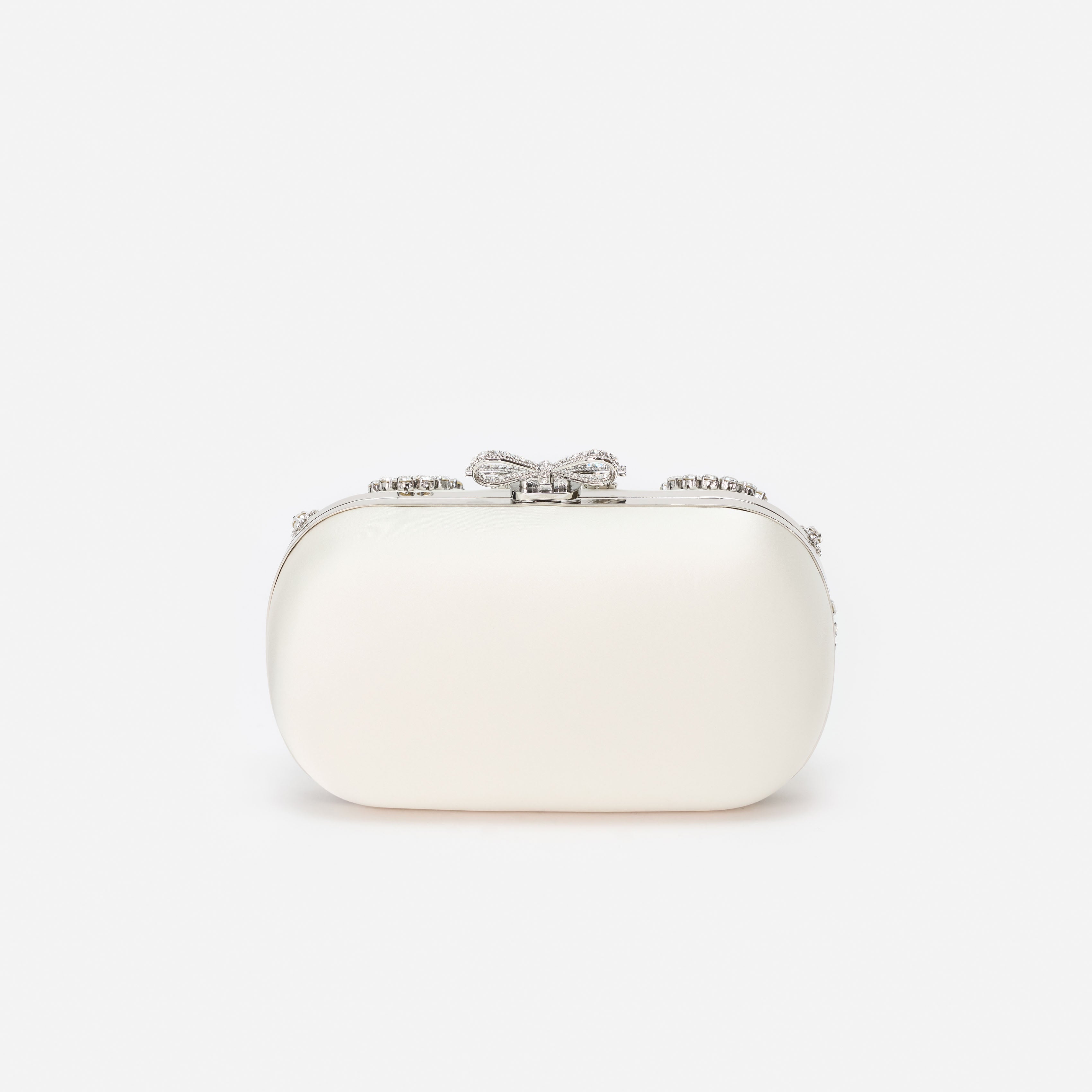 Cream Satin Multi Crystal Clutch Bag