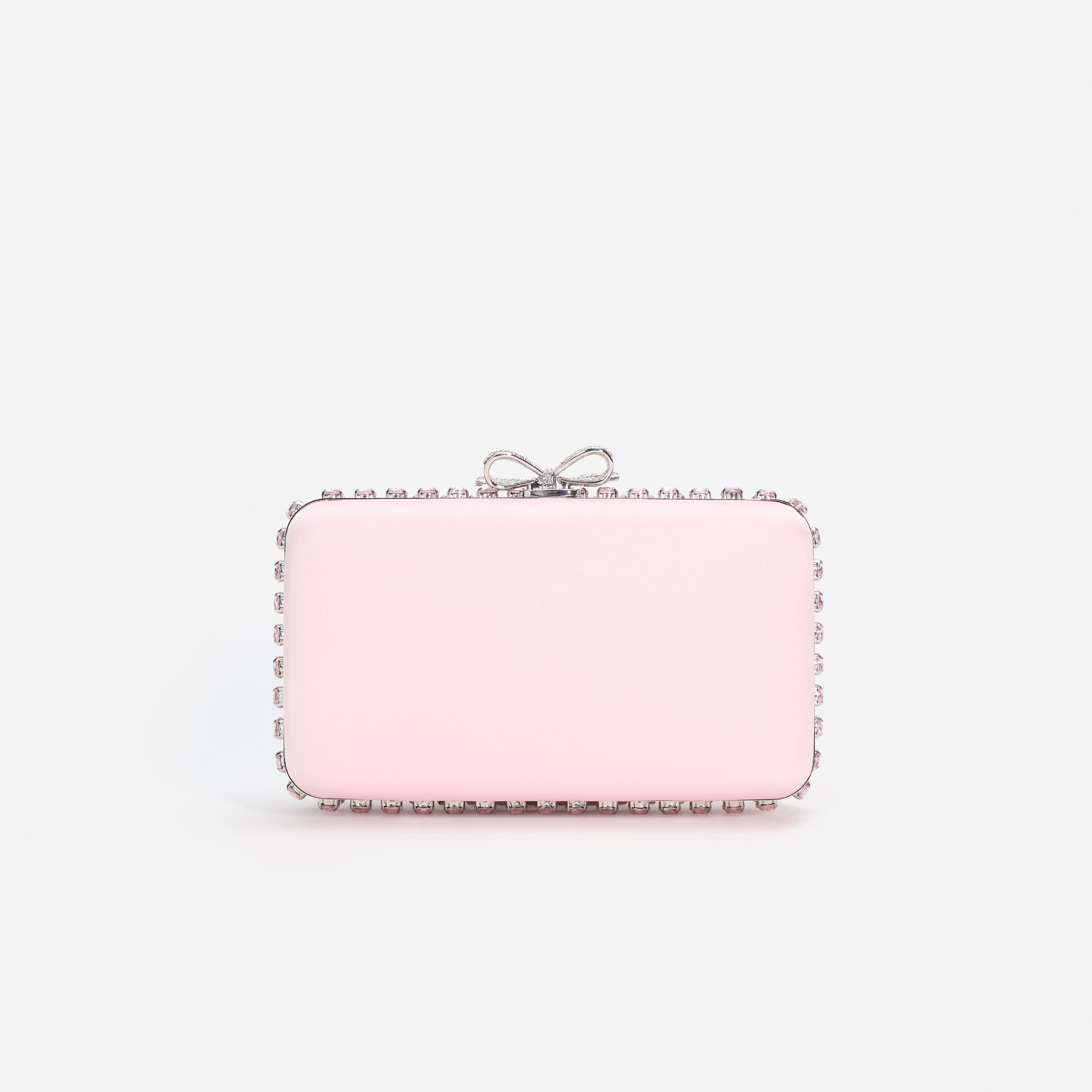 Pink Satin Crystal Clutch Bag