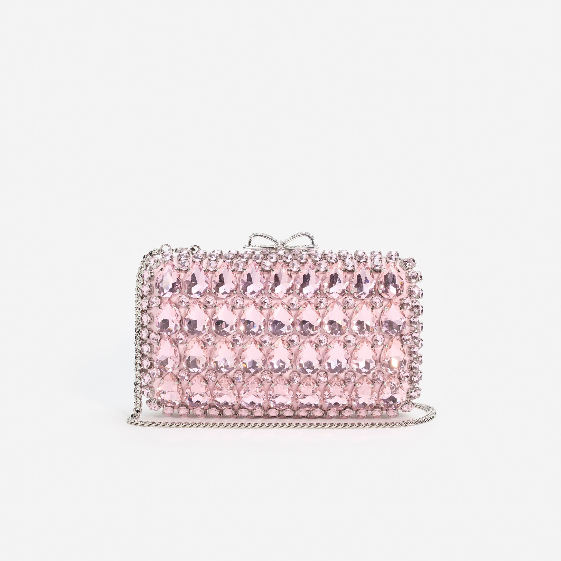 Pink Satin Crystal Clutch Bag