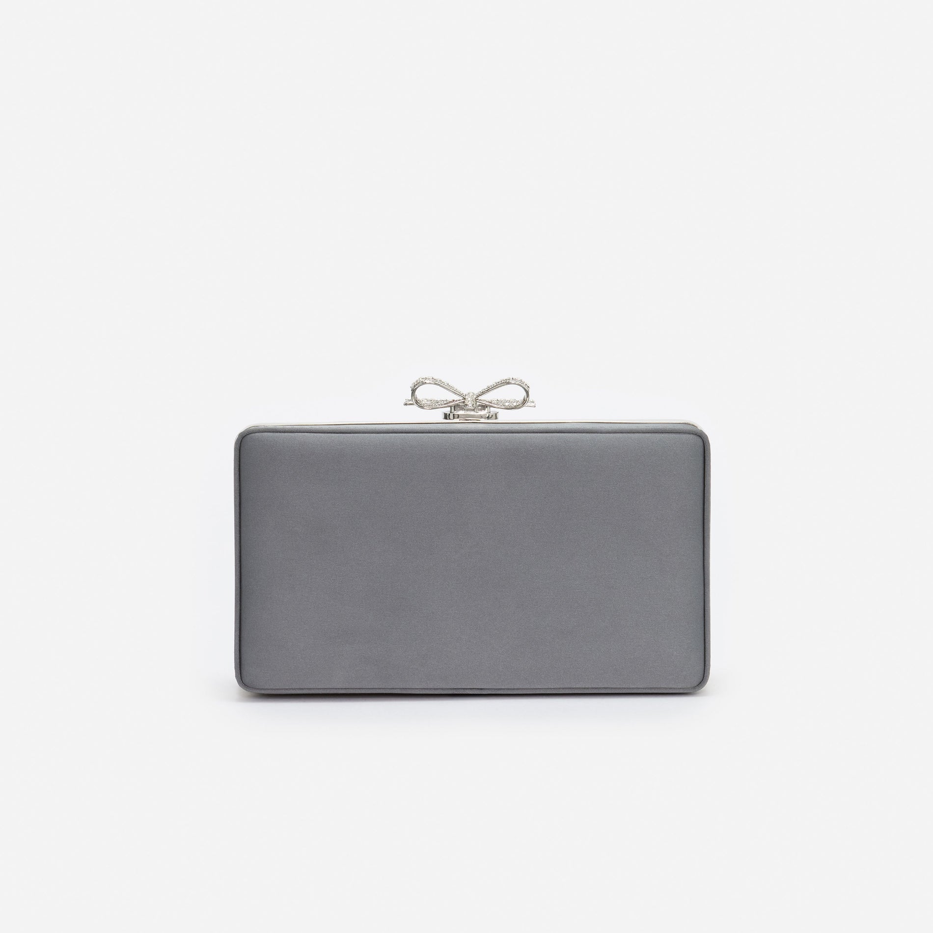 Grey Satin Crystal Clutch Bag