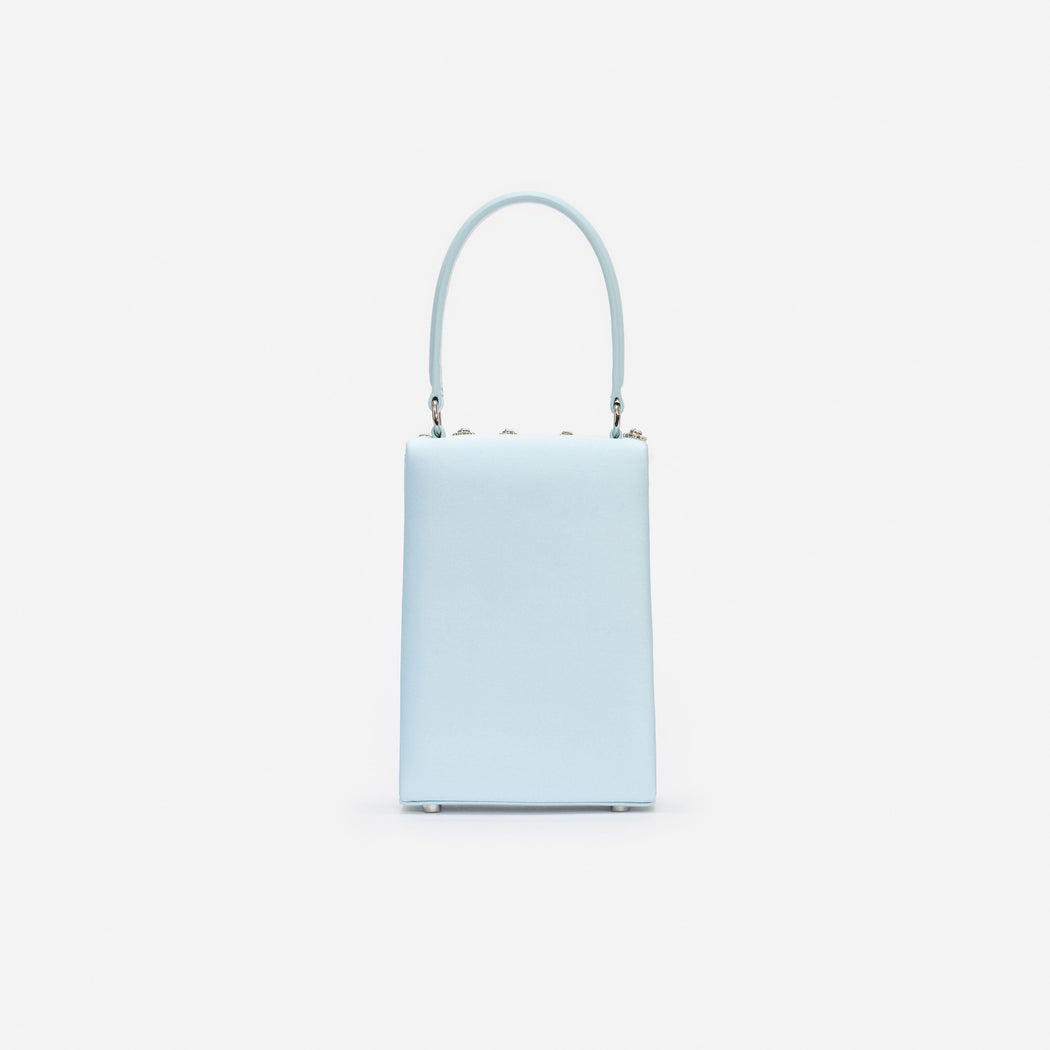 Blue Satin Crystal Mini Bow Bag