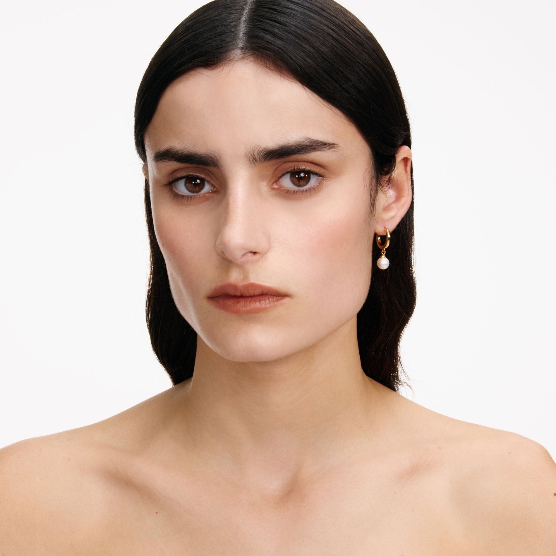 Gold Pearl Drop Hoop Earrings