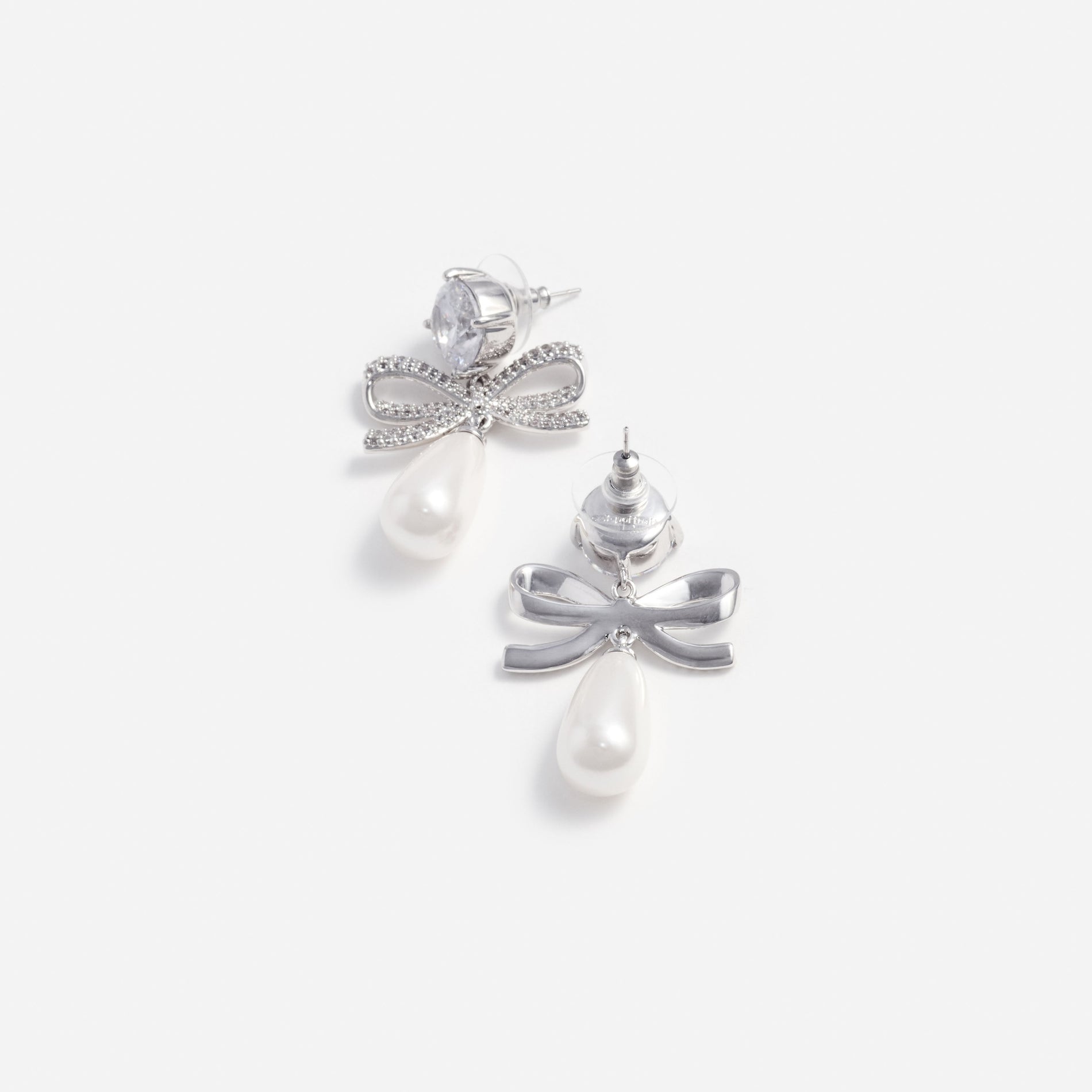 Crystal Bow Pearl Tiered Earrings