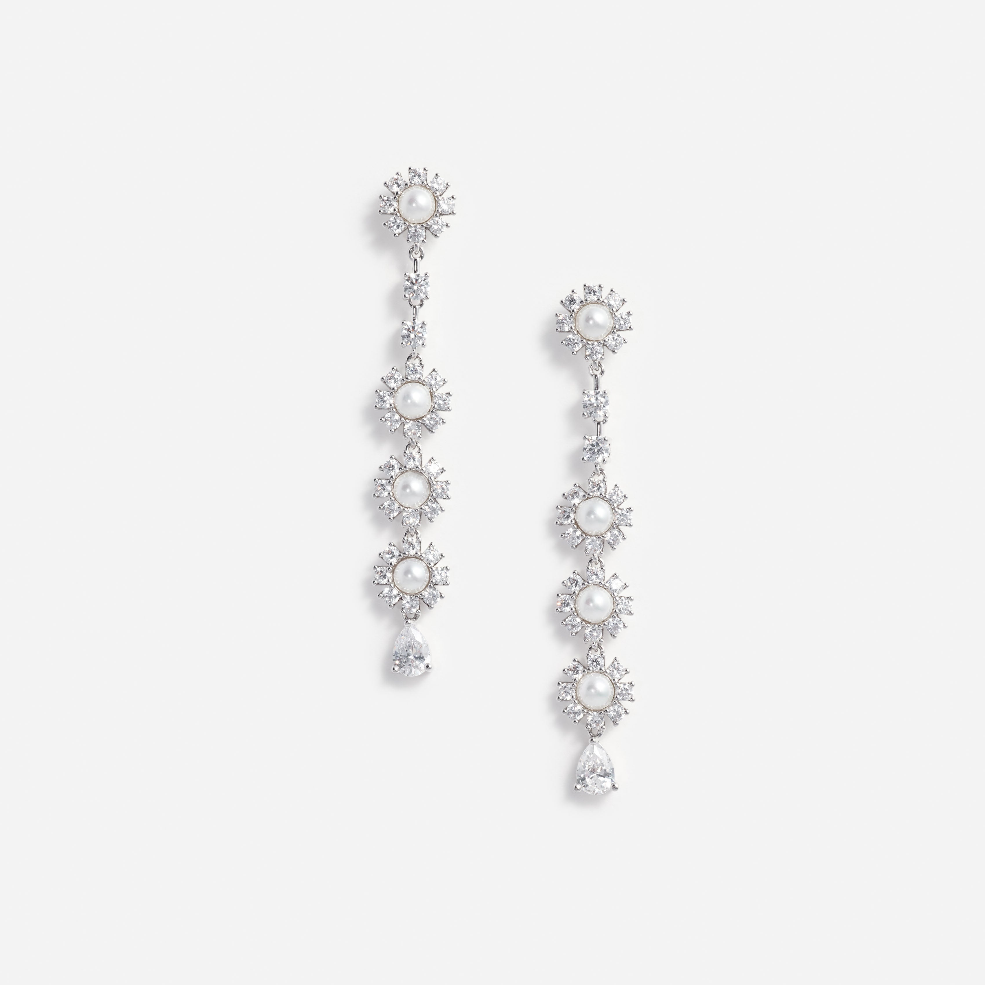 Crystal Pearl Tiered Drop Earrings