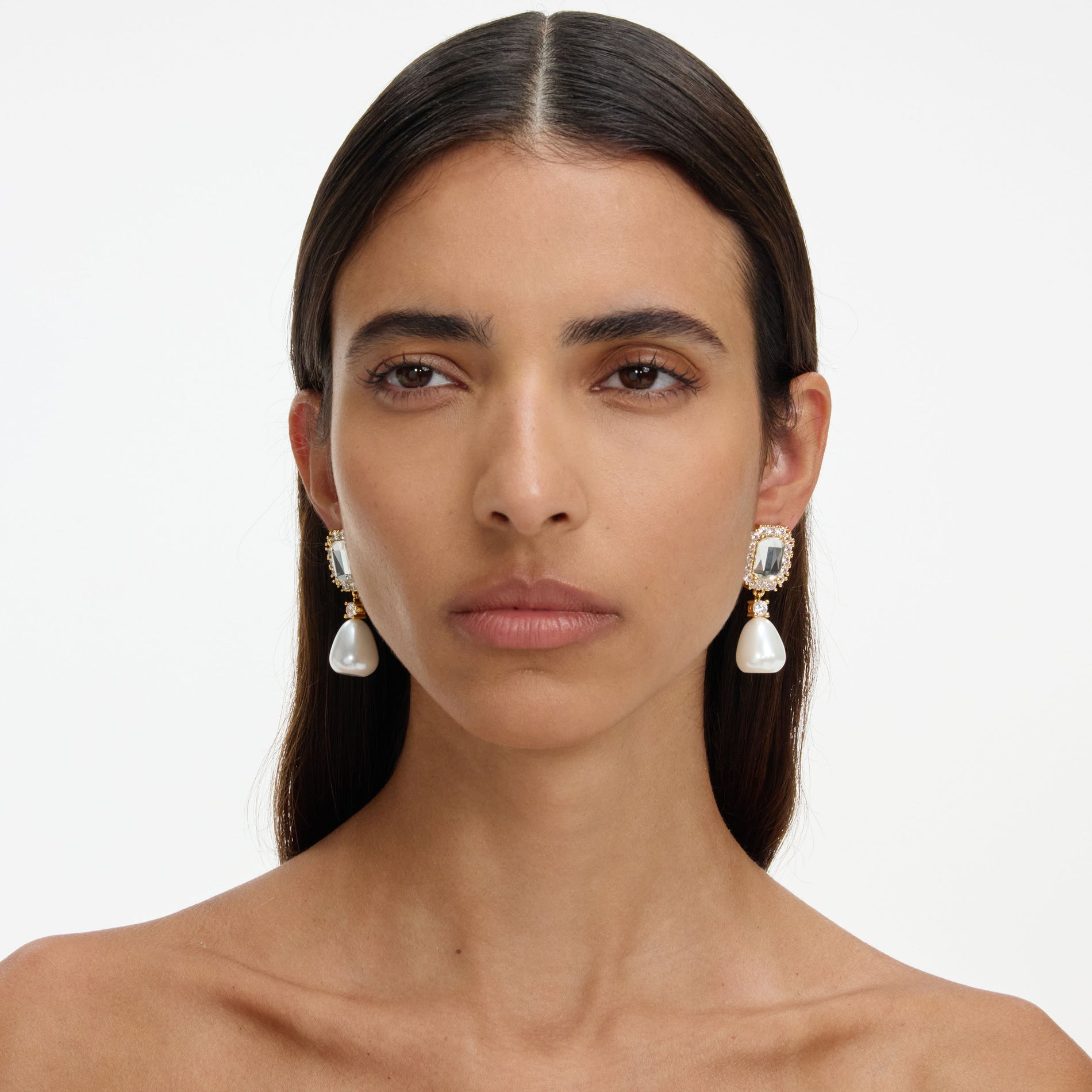 Crystal Embellished Pearl Drop Earrings