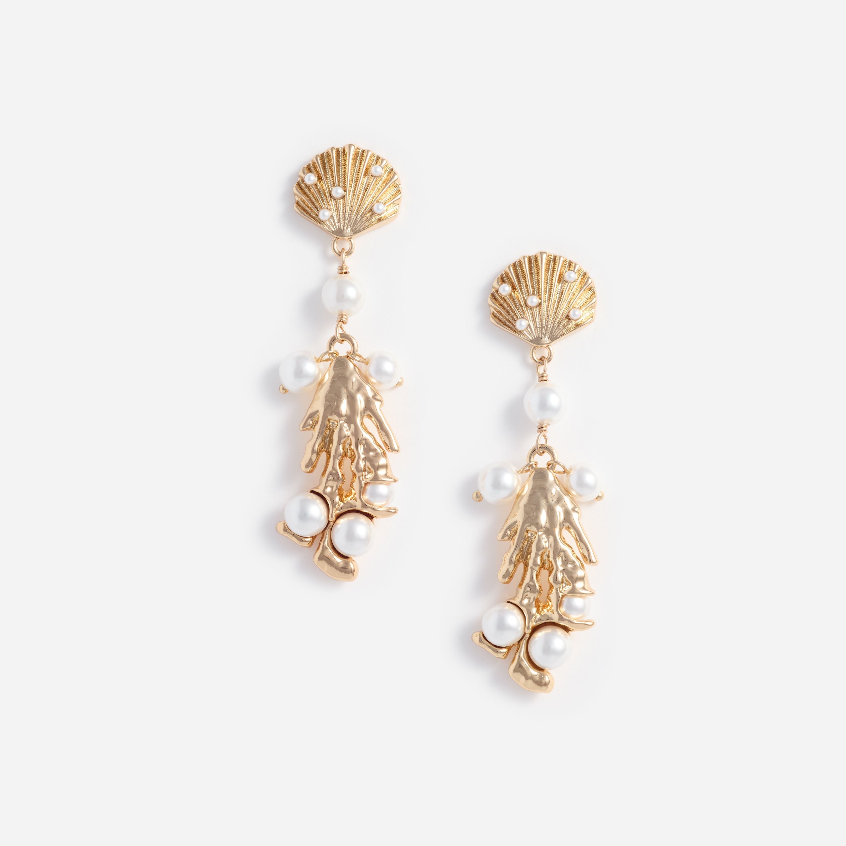 Gold Shell Pearl Coral Earrings