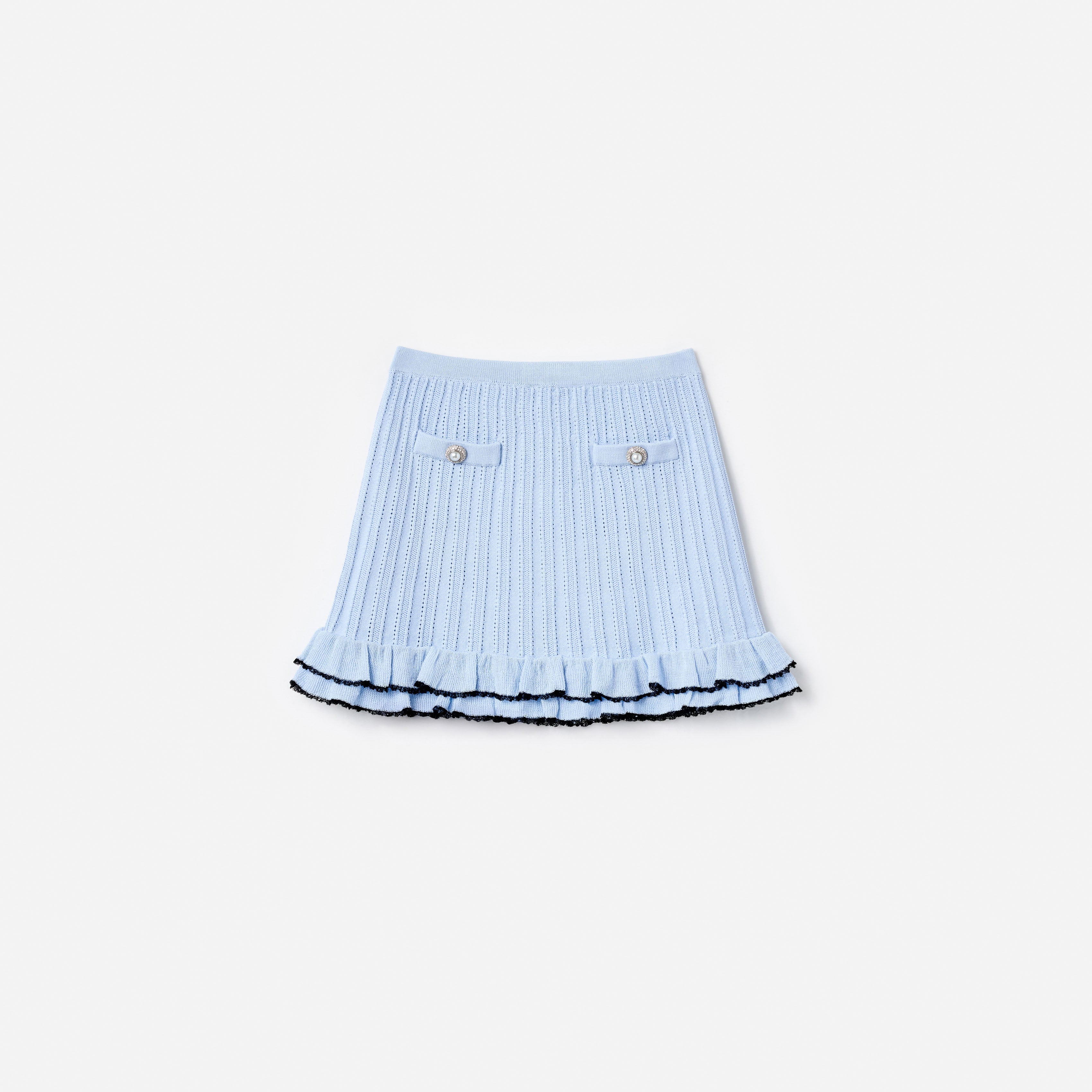 Blue Frill Trim Knit Skirt