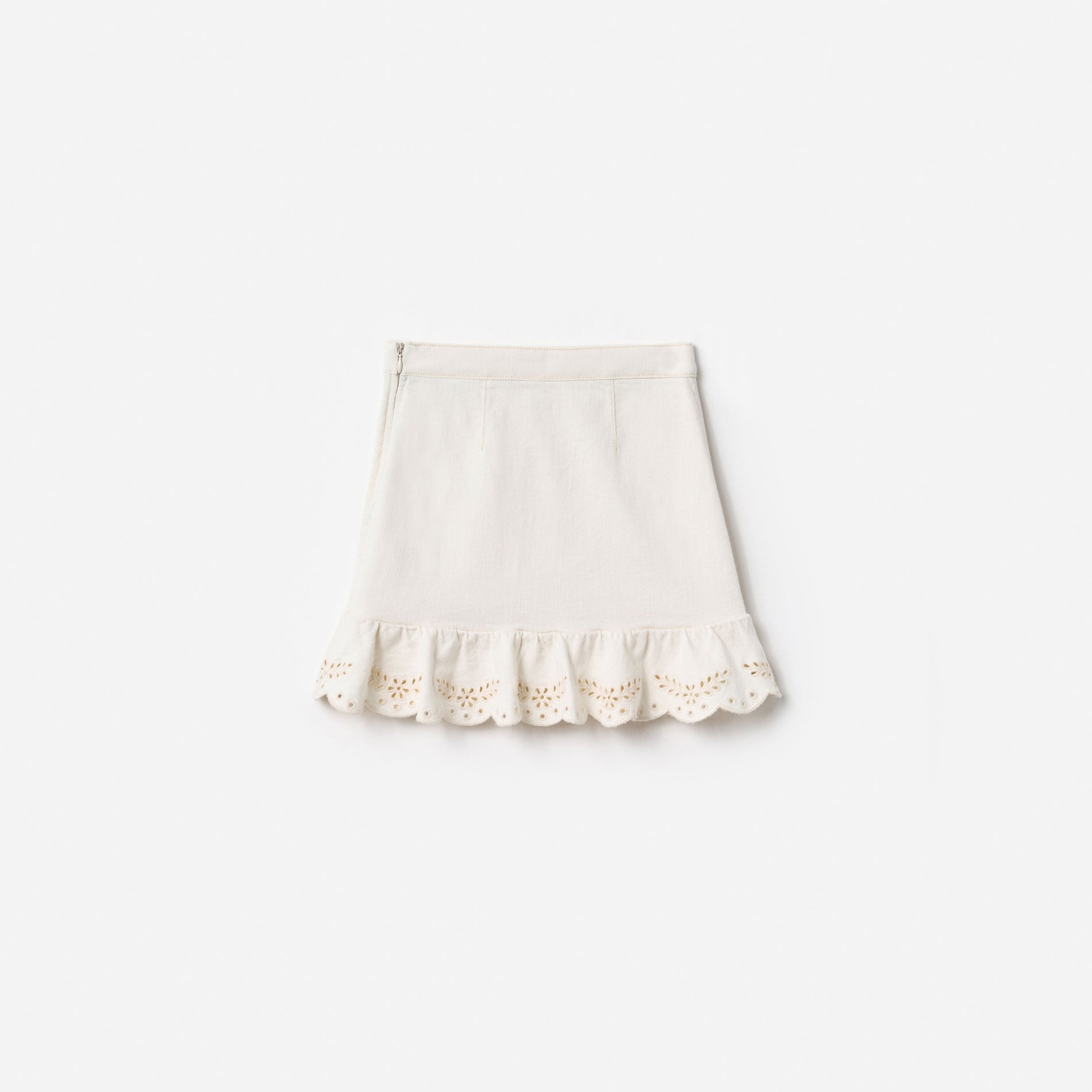 Cream Denim Cherry Motif Skirt