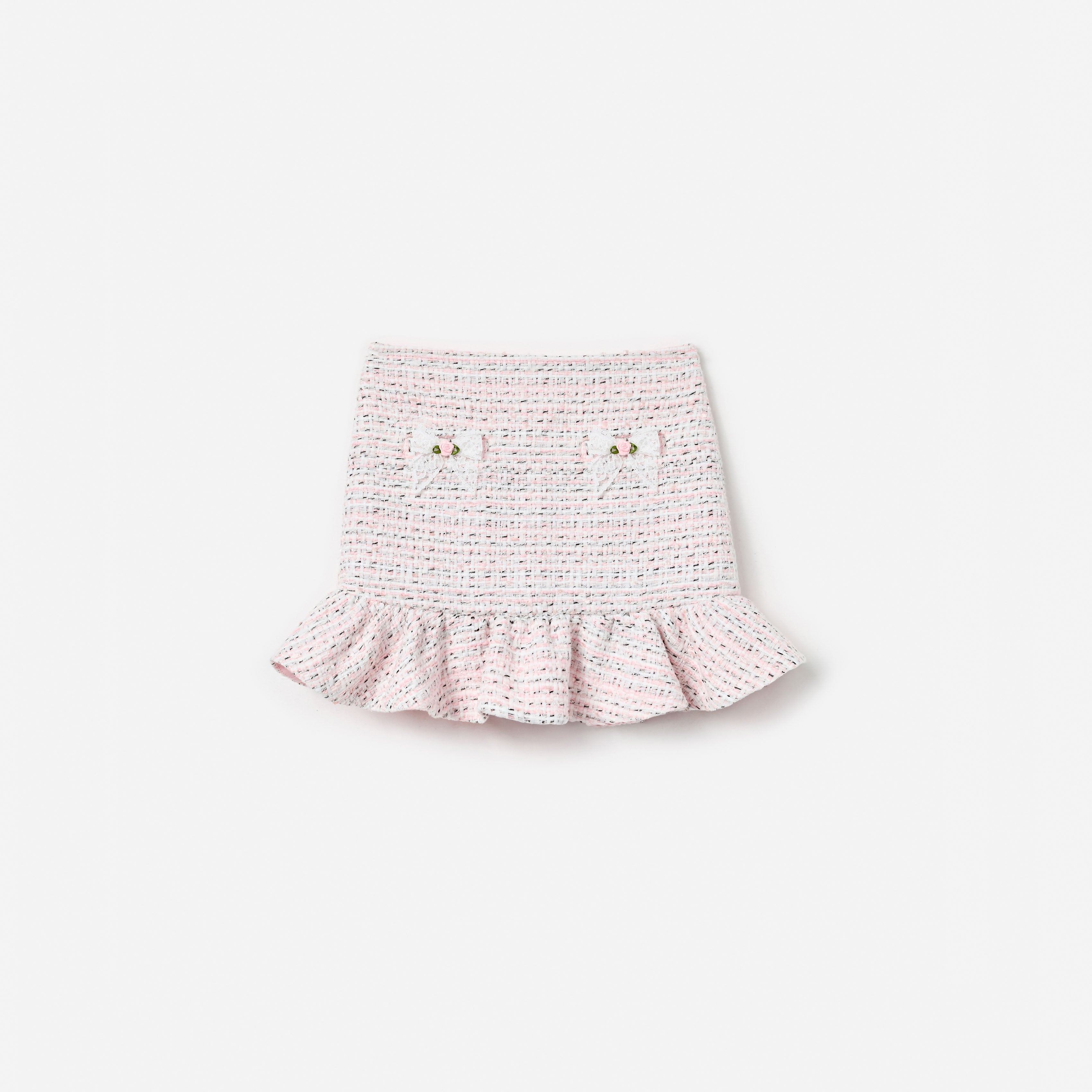 Pink Boucle Lace Bow Skirt