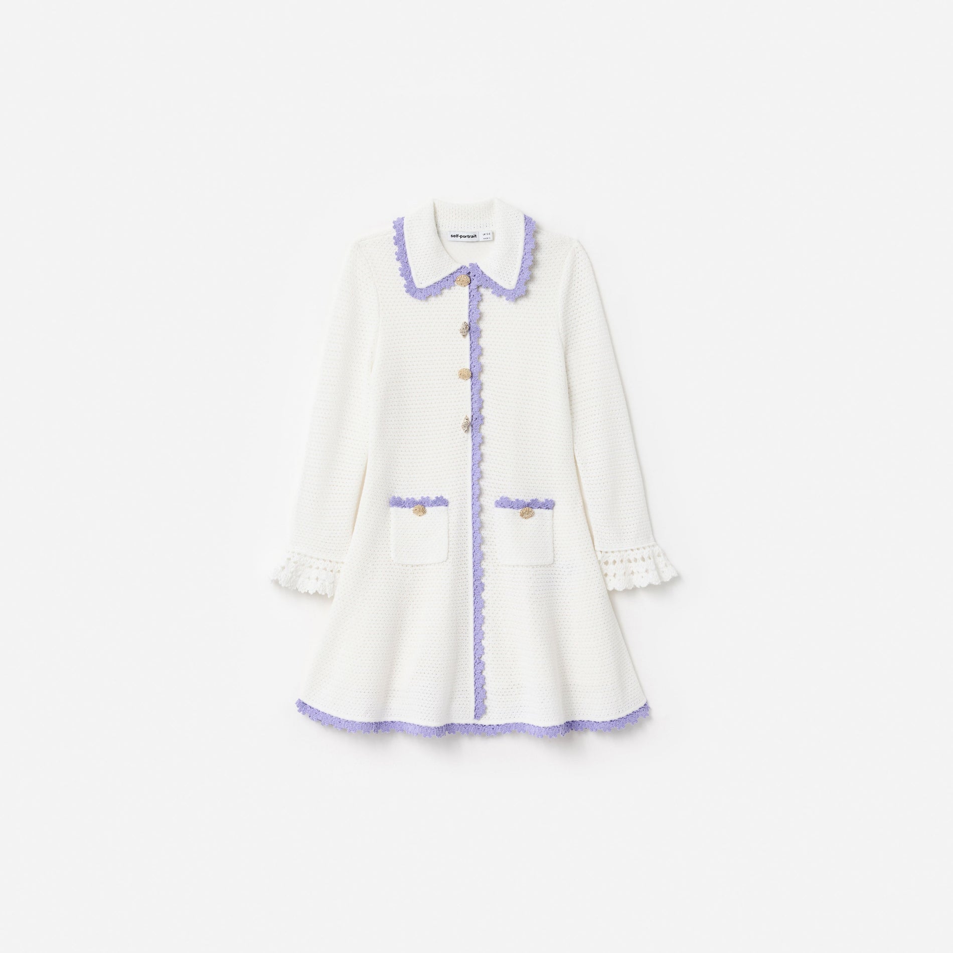 Cream Contrast Trim Pointelle Knit Dress