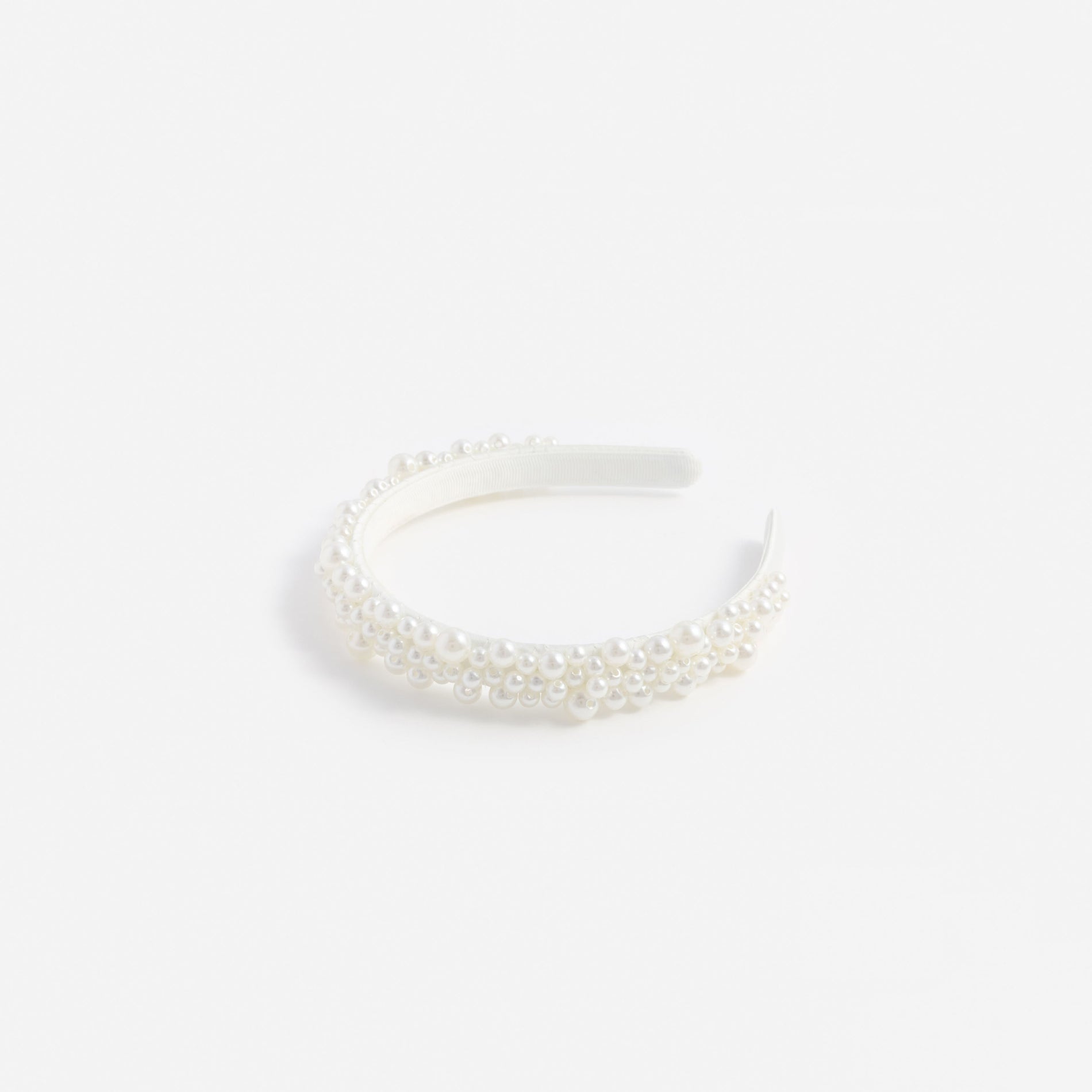 White Satin Pearl Embellished Headband