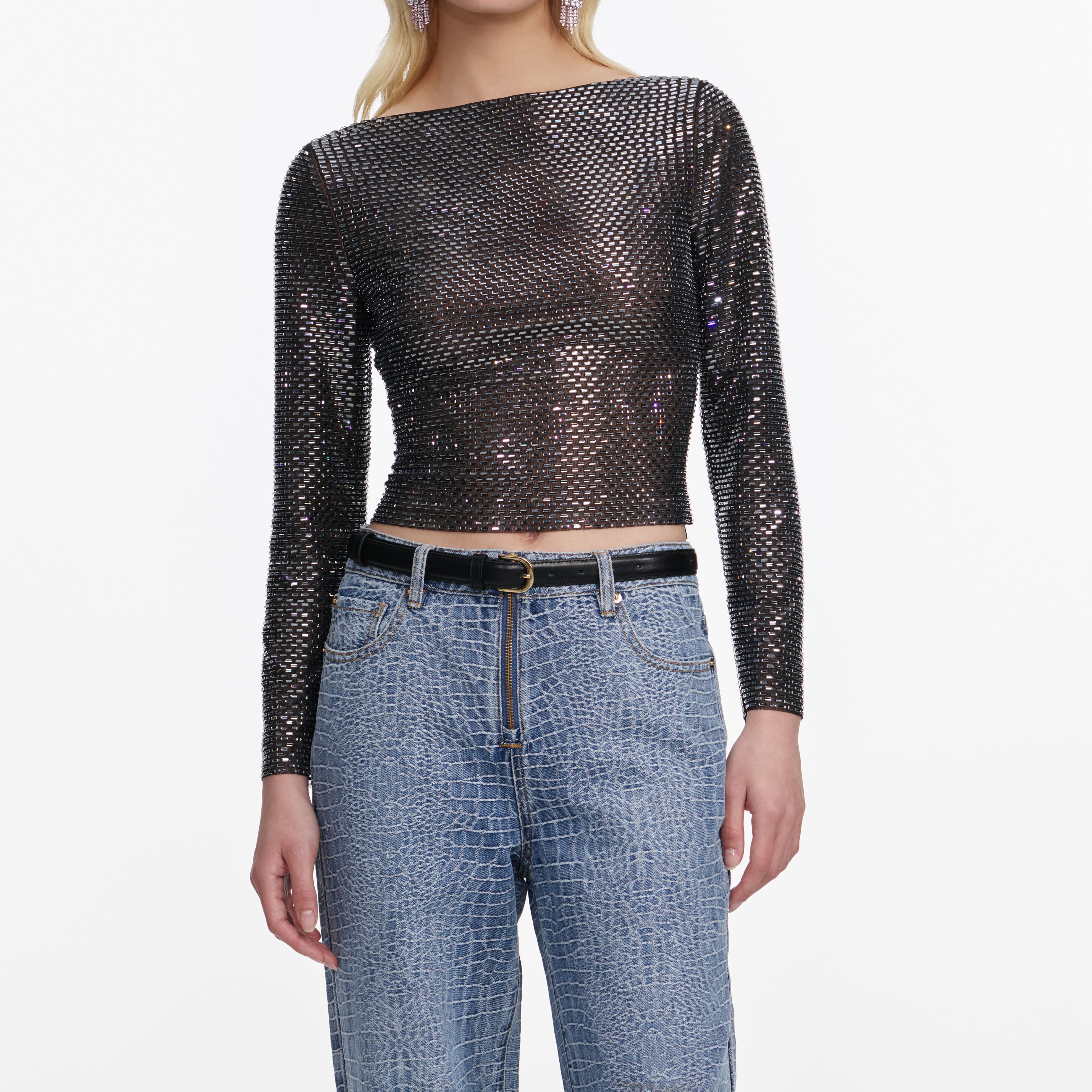 Croc Effect Straight Leg Jeans