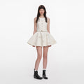 Cream Broderie Denim Sleeveless Mini Dress