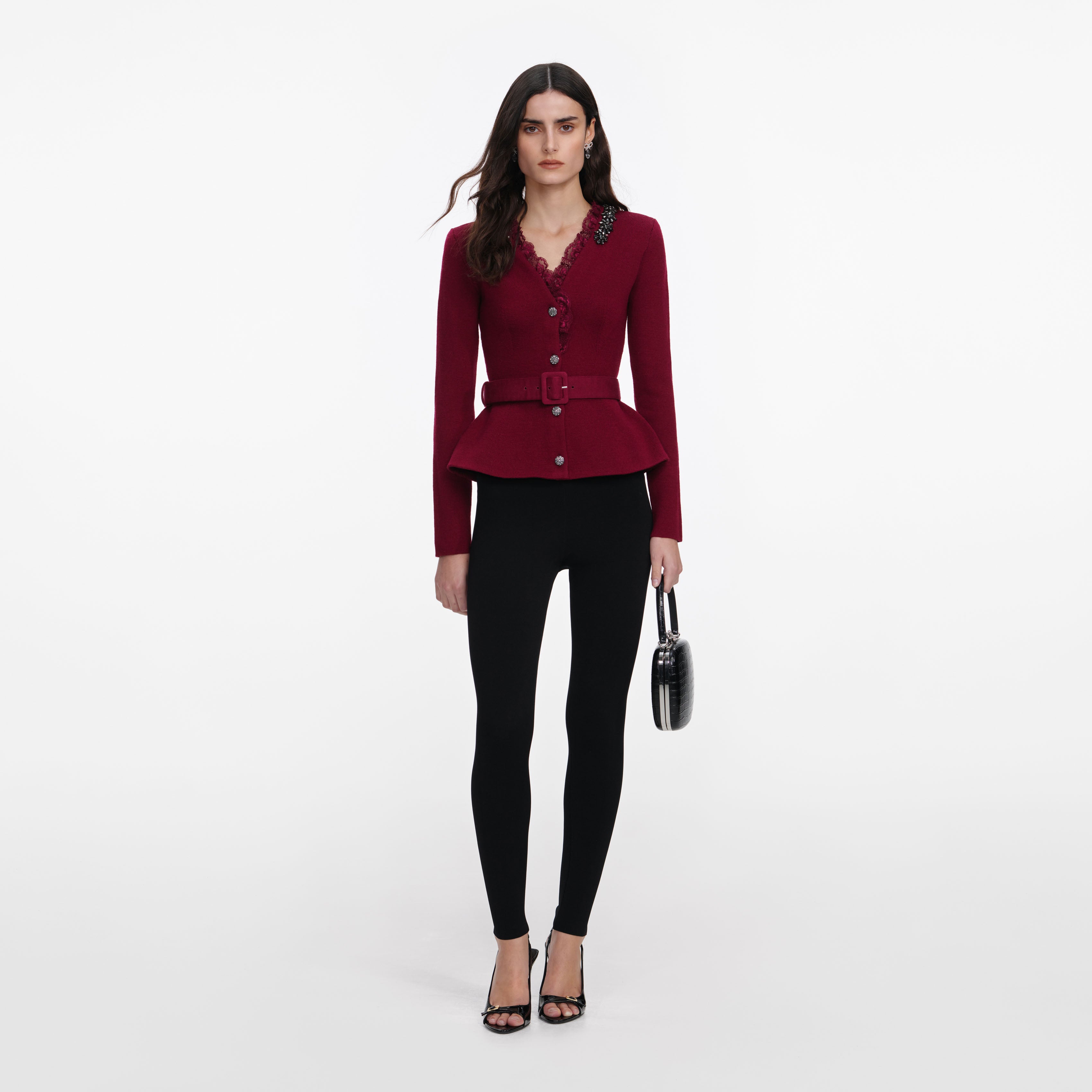 Burgundy Crystal Trim Cardigan