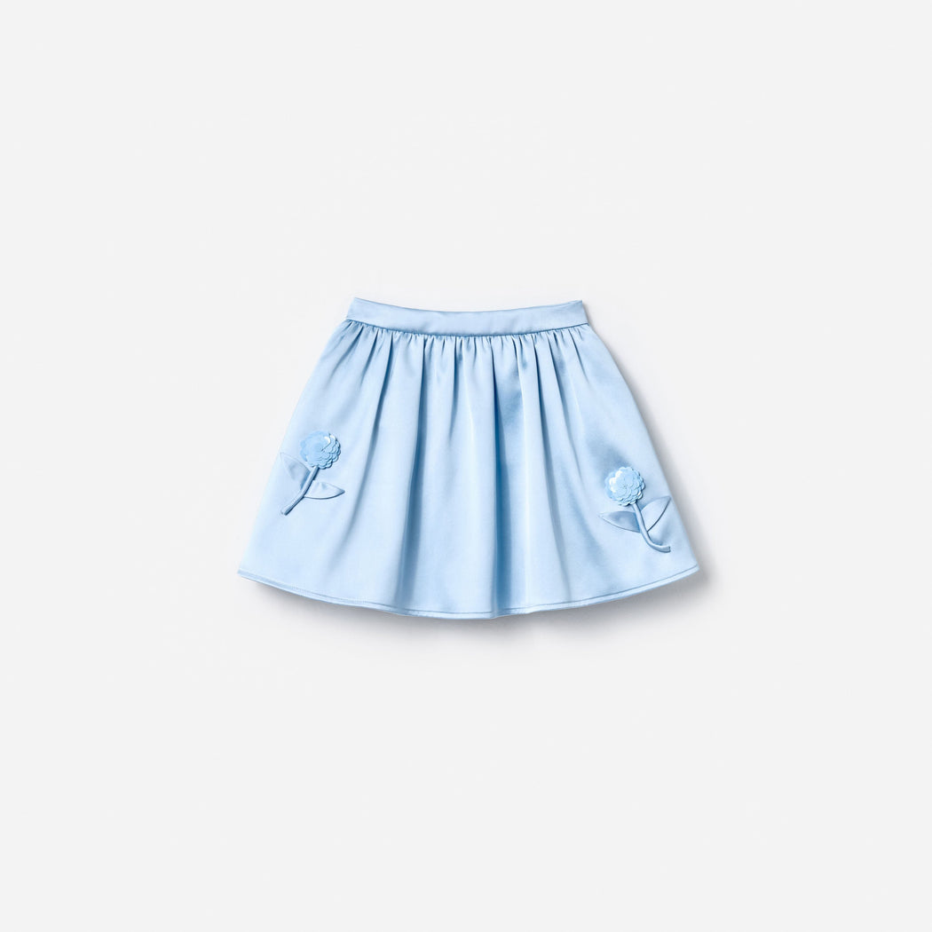 Blue Satin Sequin Flower Skirt