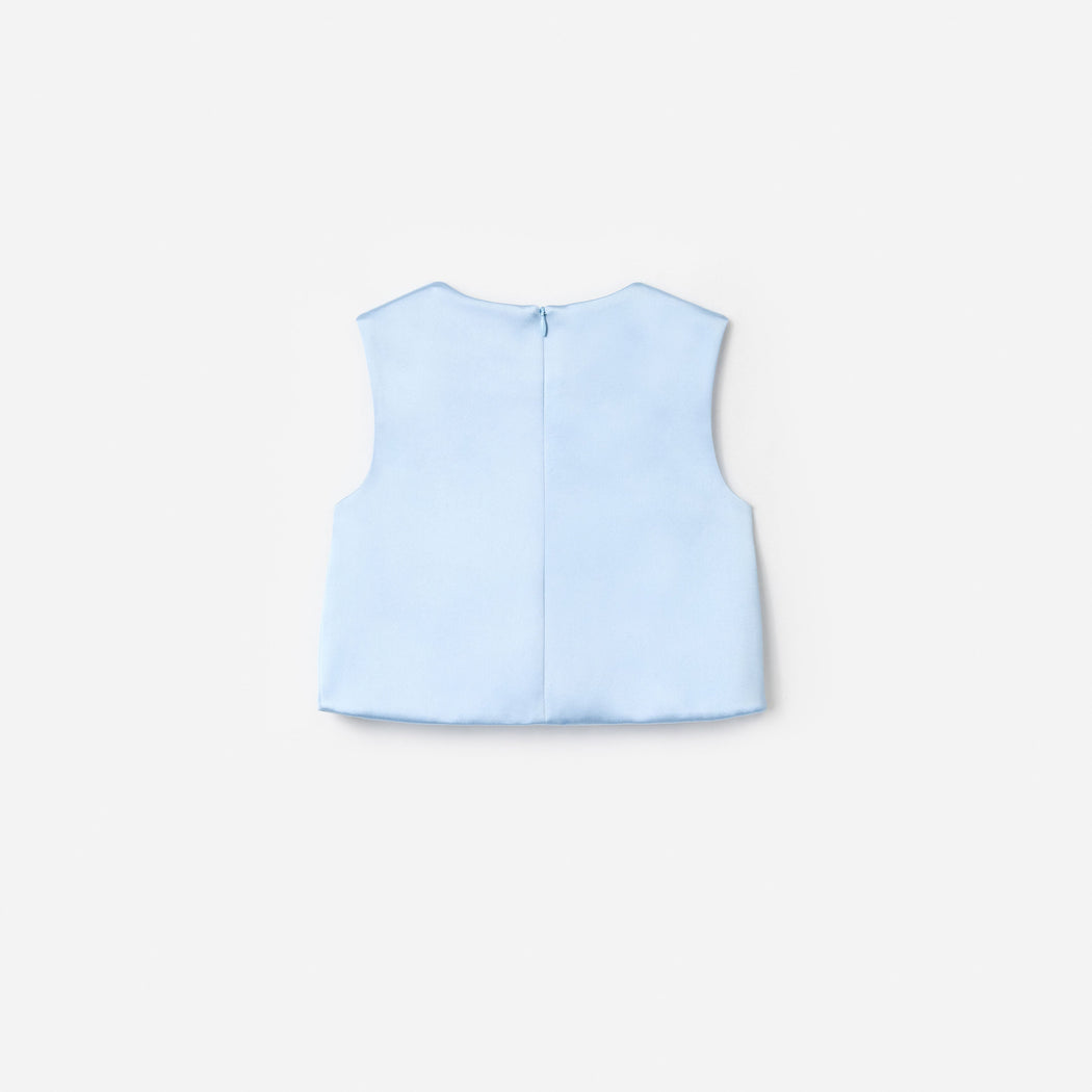 Blue Satin Sequin Flower Top