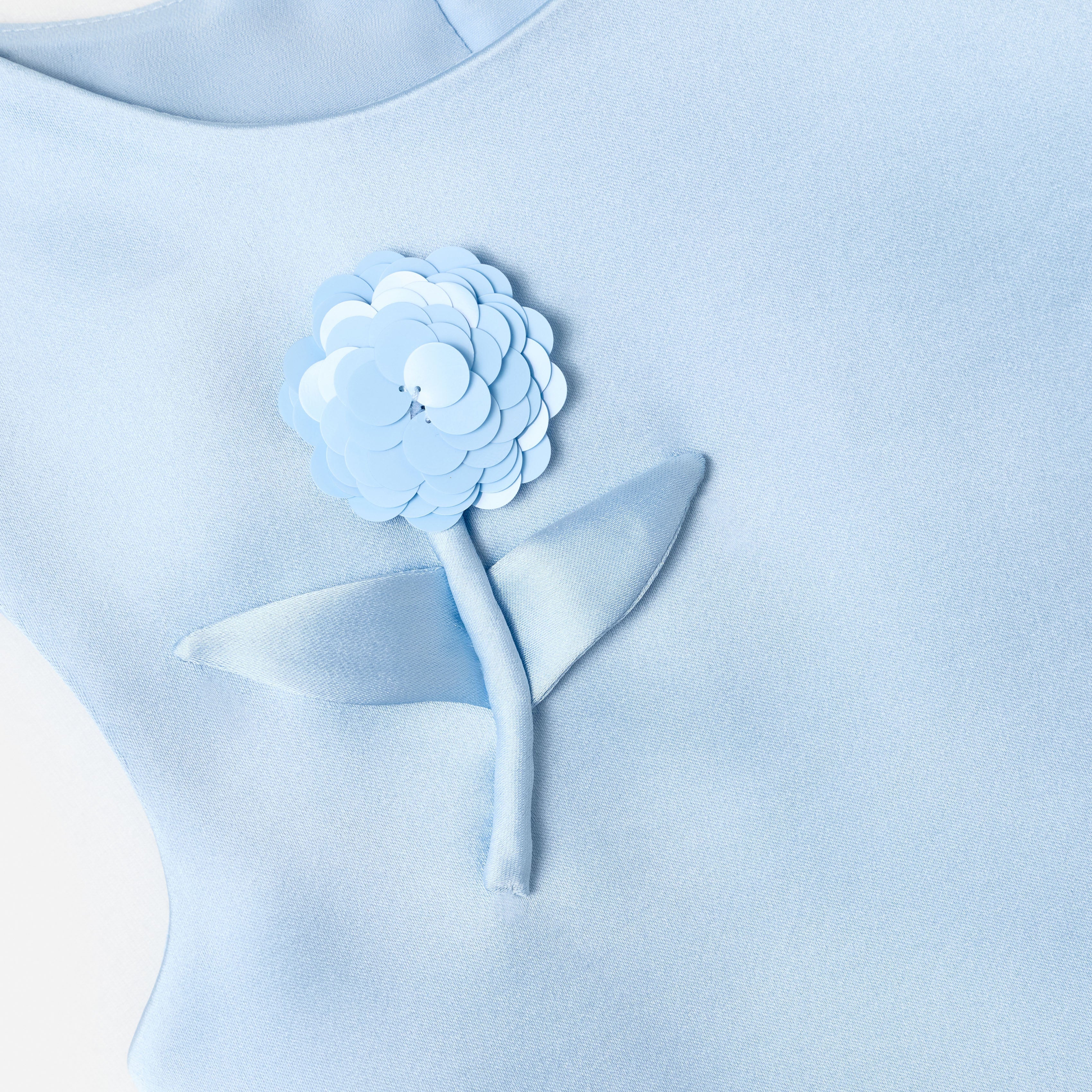 Blue Satin Sequin Flower Top