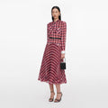 Burgundy Check Chiffon Midi Dress