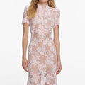 Pink Rhinestone Lace Midi Dress