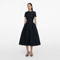 Navy Metallic Boucle Midi Dress