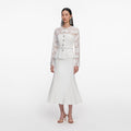 White Lace Crepe Midi Dress