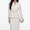 Cream Boucle Flower Lace Midi Dress