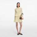 Yellow Pointelle Peplum Knit Mini Dress