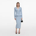Blue Crystal Trim Knit Midi Dress