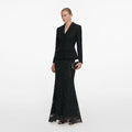 Black Boucle Rhinestone Lace Maxi Dress