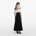Black Crepe Flower Midi Dress